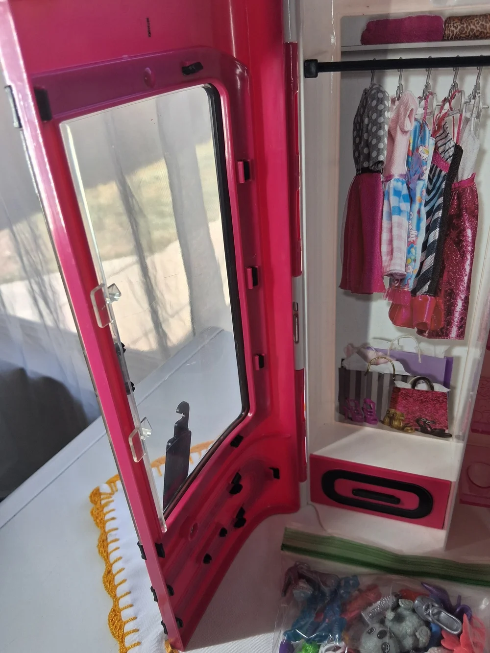 Mattel Pink Portable Doll Wardrobe Travel Case with Accessories